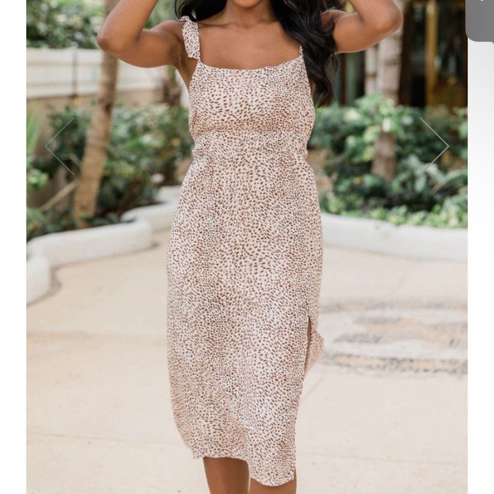 PINK LILY BEIGE ANIMAL PRINT MIDI DRESS